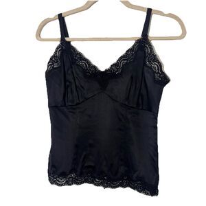 Y2K Context Silk Baby Doll Camisole Women 2P Black Beaded Lace Trim Satiny Fairy